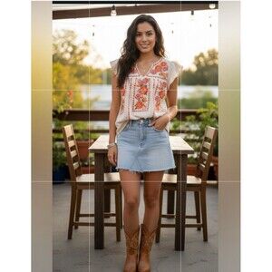 Savanna Jane Top Womens S Embroidered Floral Blouse Fairy Boho